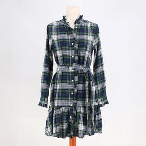 NWT GAP Plaid Tiered A-Line Mini Dress Green Size S